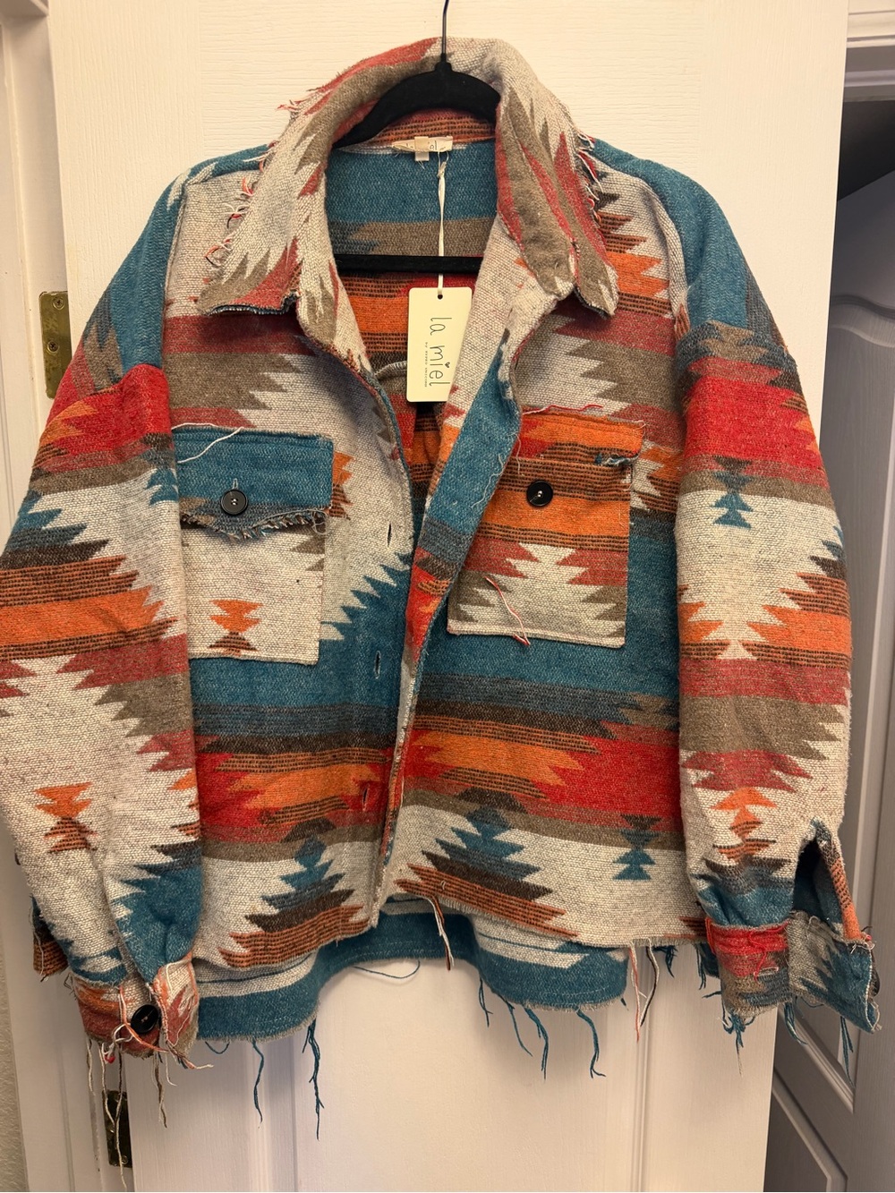 Western LA MIEL Teal, Rust & Cream Aztec-Pattern Shacket